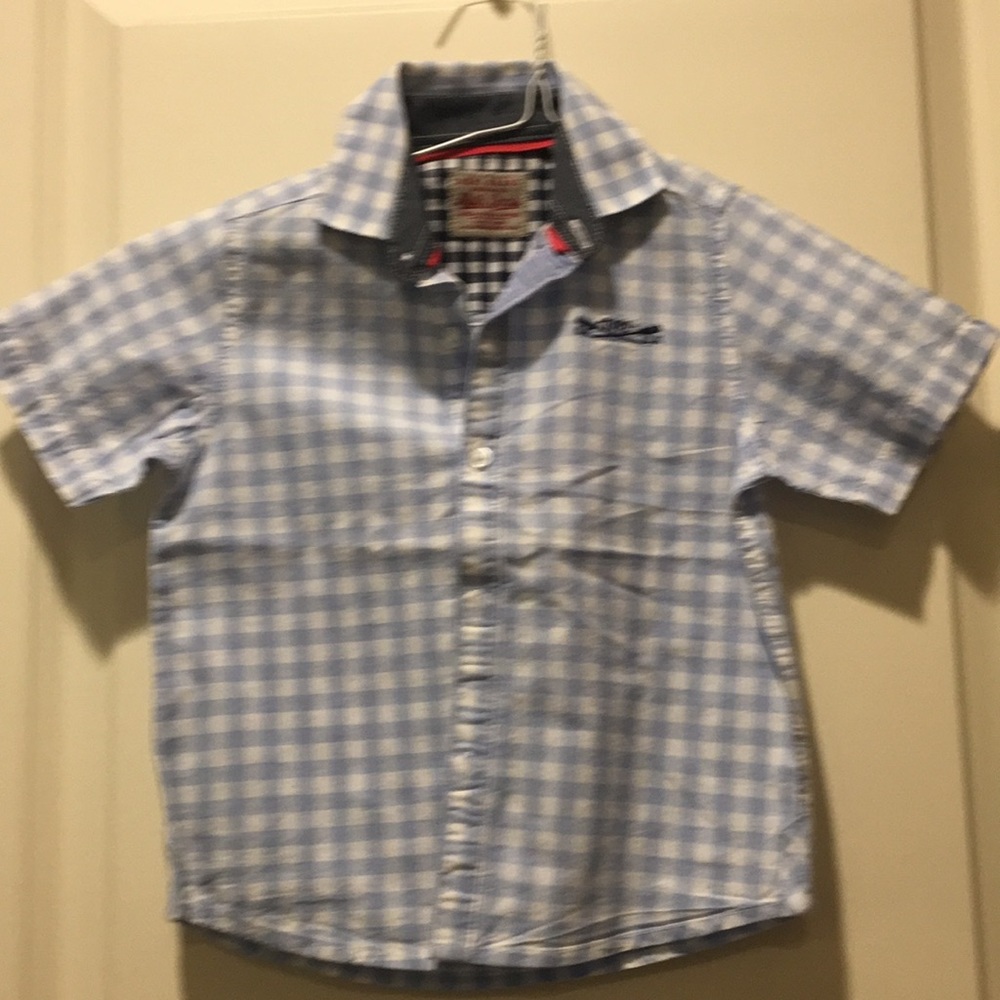 Next boys checkered gingham Button Down Short sleeves shirt size 3yrs blue white